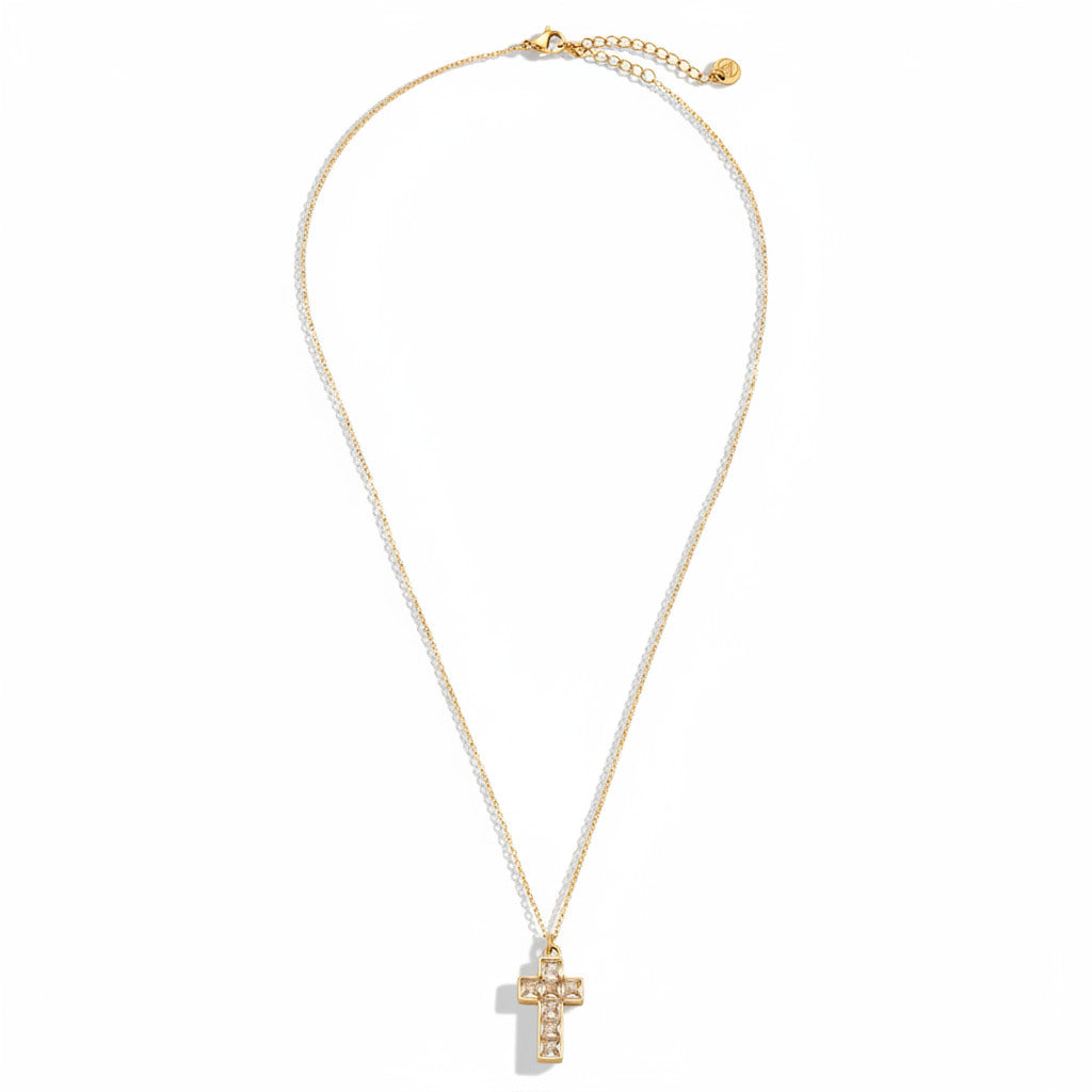 Gold-plated stainless steel delicate pendant necklace with zirconia cross – ogrlica