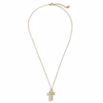 Gold-plated stainless steel delicate pendant necklace with zirconia cross – ogrlica