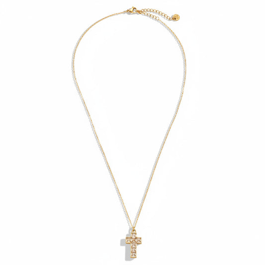 Gold-plated stainless steel delicate pendant necklace with zirconia cross – ogrlica