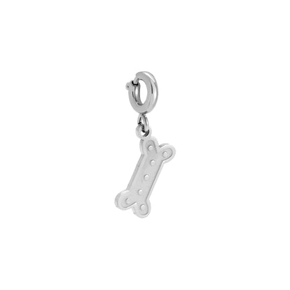 White gold-plated dog bone charm with spring clasp - privjesak