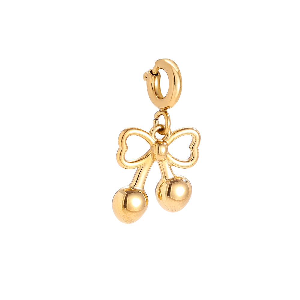 Gold-plated cherry charm with bow and spring clasp - privjesak 