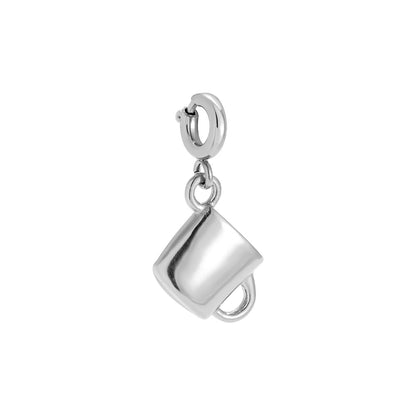 White Gold-plated coffee cup charm with spring clasp - privjesak 