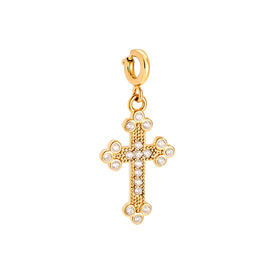 Gold-plated crystal cross charm with spring clasp - privjesak 