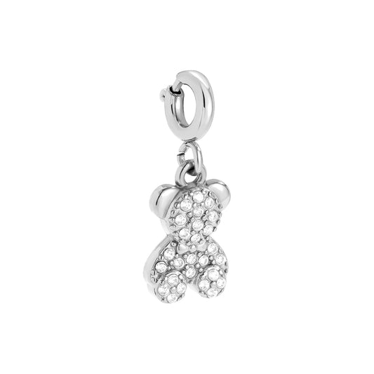 White gold-plated crystal teddy bear charm with spring clasp - privjesak 