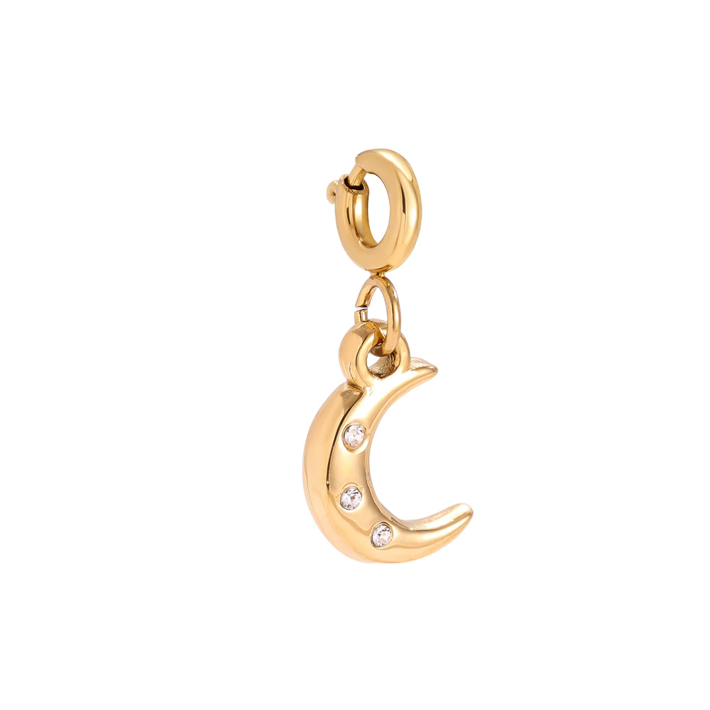 Gold-plated crescent moon charm with crystal accents and spring clasp - privjesak 