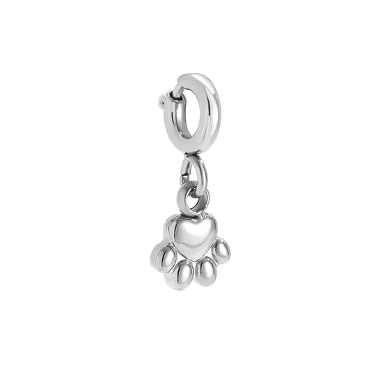 White gold-plated dog paw charm with heart and spring clasp - privjesak