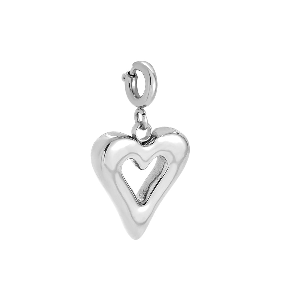 White gold-plated double heart charm with spring clasp - privjesak 
